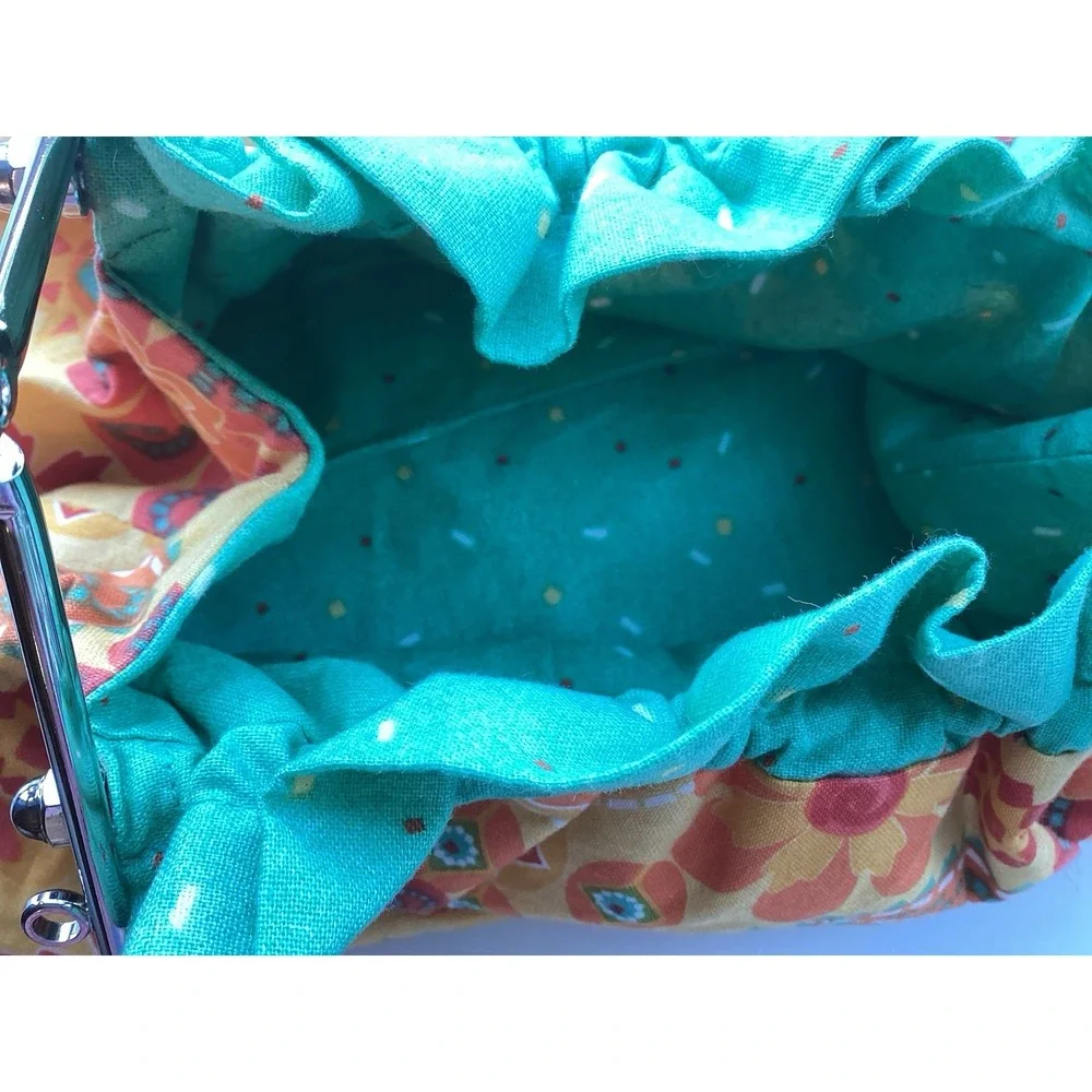 VTG‎ Handmade Purse w/ Silver Metal Circular Handle Vibrant Colors! Boho